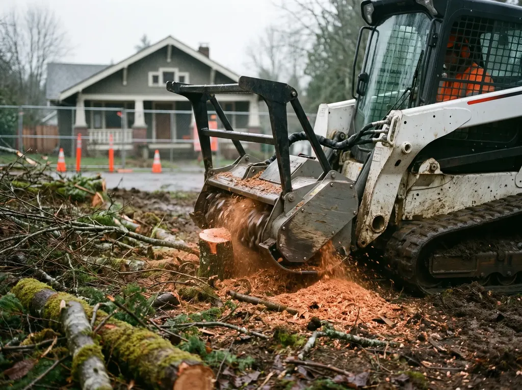 Forestry mulching head grinding a small alder at ground level