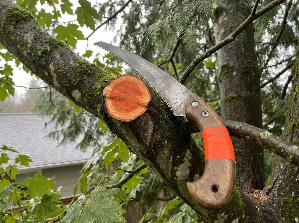 Clean pruning cut at the branch collar of a maple limb
